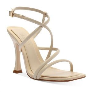 Schutz New Lovi Leather Square Toe Sandals Heels Neutral Cream Tan Size 8